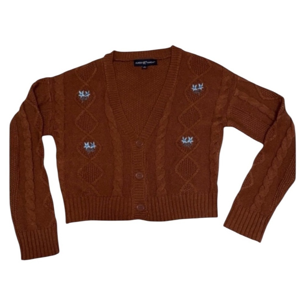 EUC Women’s Crop top/Cardigan Almost Famous Brown Embroidered Knit - Picture 3 of 6
